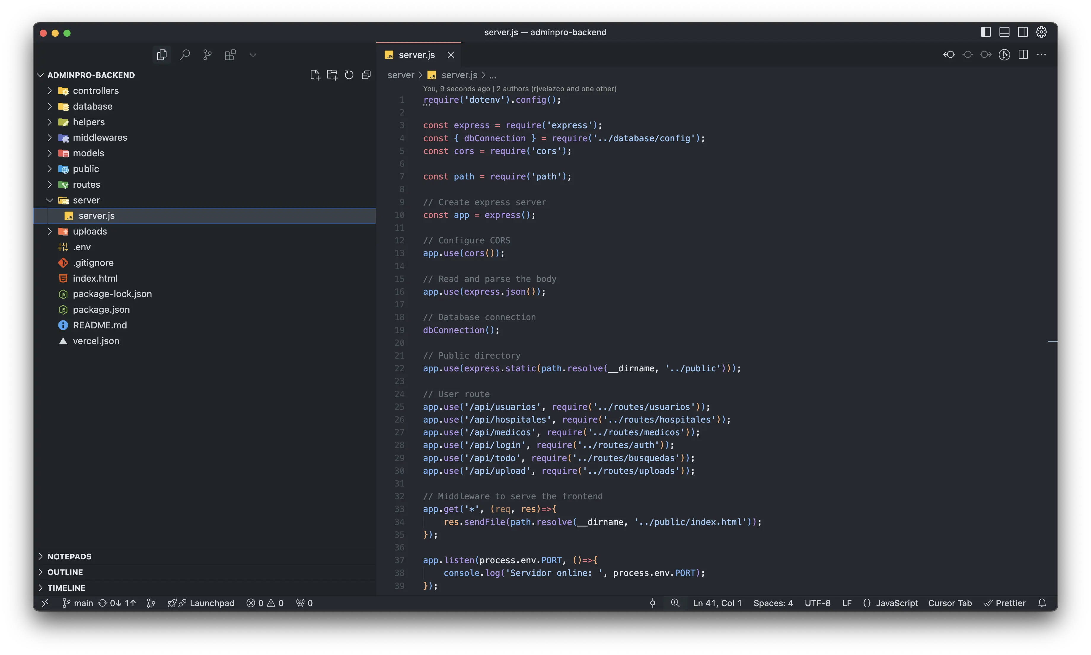 Screenshot of Dashboard Backend project